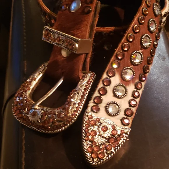 BB Simon Swarovski crystals and white/ brown calf skin belt. Great showy piece, BB Simon Swarovski Crystal Multicolor Leather Belt 38 XXL | eBay main image 4